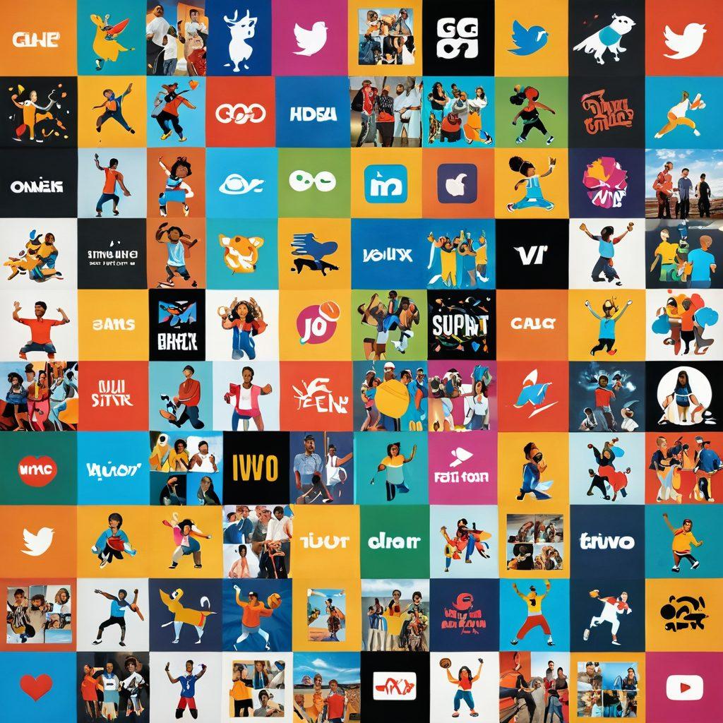 A dynamic collage showcasing a variety of trending video clips, featuring vibrant snippets of exciting moments, dramatic sports actions, heartwarming animal antics, and viral dance challenges. The background is a burst of colors with social media icons subtly integrated, representing the online world. The overall feel is energetic and captivating, inviting viewers to explore these moments. super-realistic. vibrant colors. dynamic composition.
